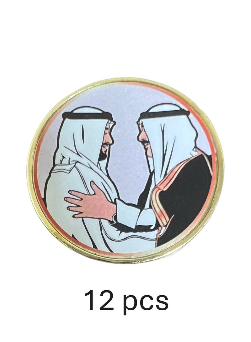 A.R.H | شارة التسامح الوطني لدولة الإمارات والكويت | 12 pcs | شارة مغناطيسية لشخصية التضامن بين دولة الإمارات والكويت | تذكار الأخوة الفنية والقيادة | تصميم تراثي لليوم الوطني الإماراتي والكويتي | - Image 1